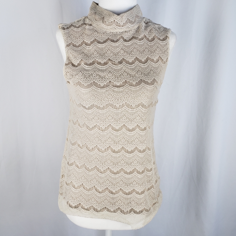 Banana Republic Lace Mock Neck Blouse XS